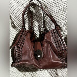 Coach Rich Brown Leather Shoulder Bag with Studded Detail